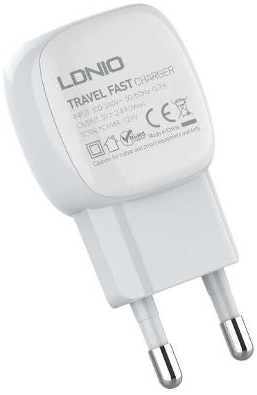 Сетевое зарядное устройство LDNIO A2218 12W, белое (LD_C3454) 90154697316