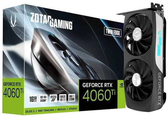 Видеокарта Zotac RTX4060Ti 16GB Twin EDGE GDDR6 128-bit 3xDP HDMI 2FAN Medium Pack (ZT-D40620E-10M)