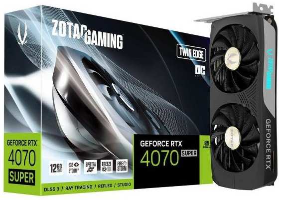 Видеокарта Zotac RTX4070 Super Twin EDGE OC 12GB GDDR6X 192-bit 3xDP HDMI 2FAN Medium Pack (ZT-D40720H-10M)