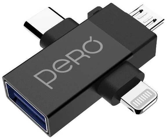 Адаптер-переходник PERO OTG Lightning/USB Type-C/microUSB/USB 3.0, черный (AD14) 90154746850