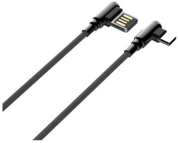 Кабель LDNIO LS421 USB Type-C, медь 86 жил, угловой коннектор, нейлоновая оплетка, 2.4A, 1 м, серый (C1103)