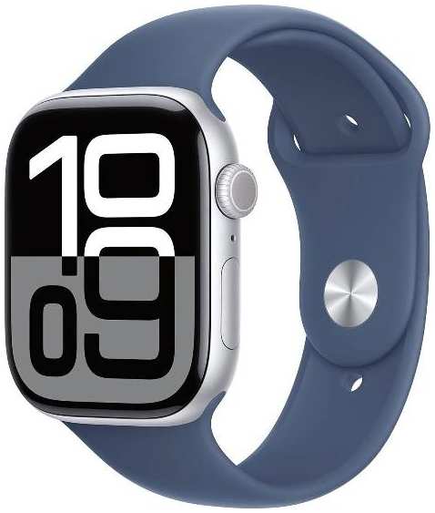 Смарт-часы Apple Watch Series 10 A2999 46mm Silver Aluminum Case with Denim Sport Band, размер M/L (MWWM3LW/A)