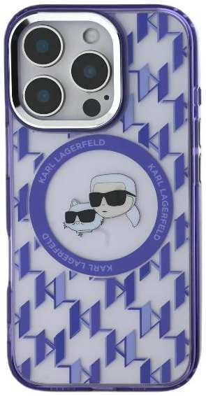 Чехол Karl Lagerfeld для iPhone 16 Pro, PC/TPU MagSafe Monogram NFT Karl & Choupette, (KLHMP16LHMCKMHU)