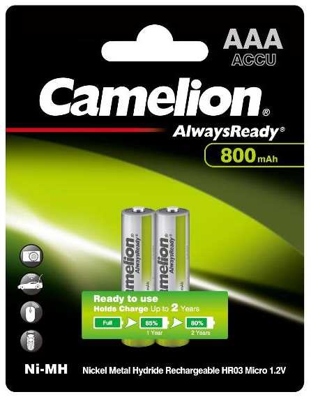 Аккумуляторы Camelion Always Ready AAA 800mAh Ni-Mh, 2 шт (NH-AAA800ARBP2)