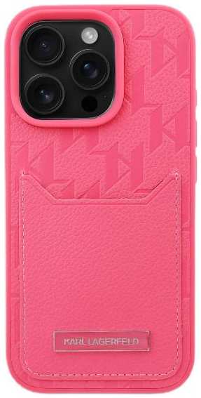 Чехол Karl Lagerfeld Grained Monogram with Pocket Cardslot для iPhone 16 Pro, PU, фуксия (KLHCP16LPGKHPRPF)