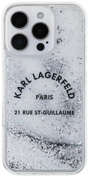 Чехол Karl Lagerfeld Liquid Glitter RSG logo Hard для iPhone 16 Pro Max Silver (KLHCP16XLCRSGPS)