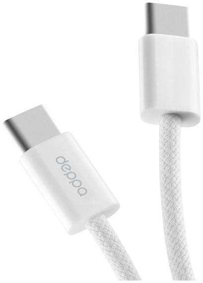 Кабель Deppa Original, USB-C/USB-C, 60 Вт, 1 м, нейлон, белый (72554)