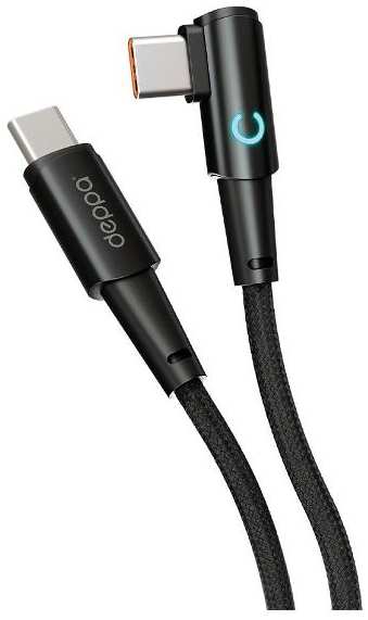 Кабель Deppa Moon, USB-C/USB-C, 100 Вт, 5 A, 1,5 м, угловой, черный (72538) 90154771199