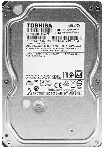 Жесткий диск Toshiba 1TB, SATA III, 3,5″ (DT01ACA100)