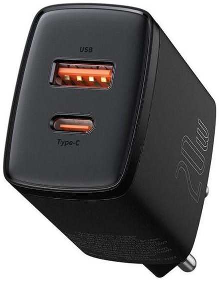 Сетевое зарядное устройство Baseus Compact Quick Charger USB + Type-C, 3A, 20W, черное (9900672) 90154776420