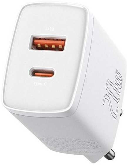 Сетевое зарядное устройство Baseus Compact Quick Charger USB + Type-C, 3A, 20W, белое (9900671) 90154776421