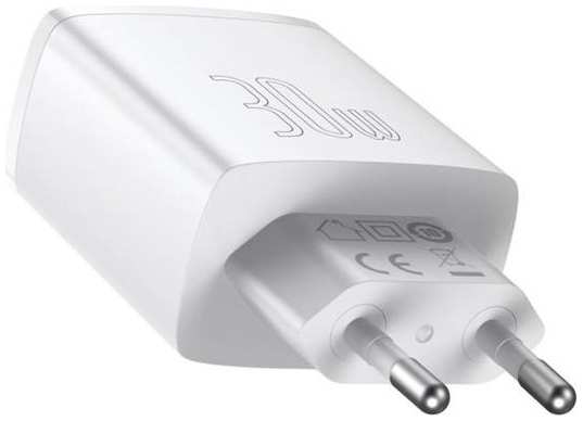 Сетевое зарядное устройство Baseus Compact Quick Charger 2хUSB + USB-C, 3A, 30W, белое (9900673)