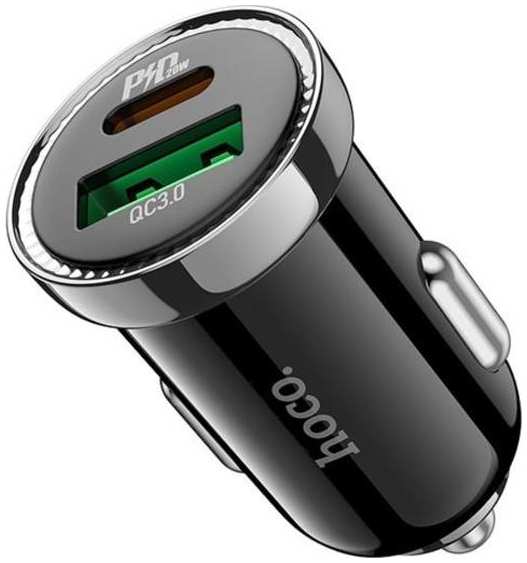 Автомобильное зарядное устройство HOCO Z44, Type-C PD 20 Вт, USB QC3.0 18 Вт, 3 А, черное (7687098) 90154778724