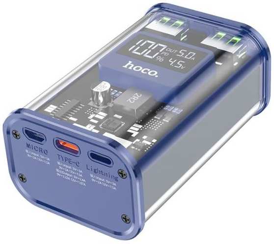 Внешний аккумулятор HOCO J105 2xUSB/USB Type-C, дисплей, 10000 мАч, 3А, синий (9881605) 90154778737