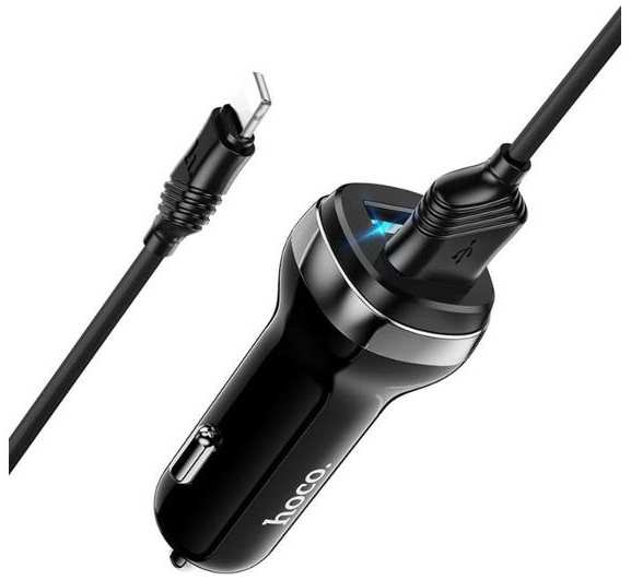 Автомобильное зарядное устройство HOCO Z40, 2хUSB, 2,4 А + кабель Lightning/USB, 1 м, черное (9881802)