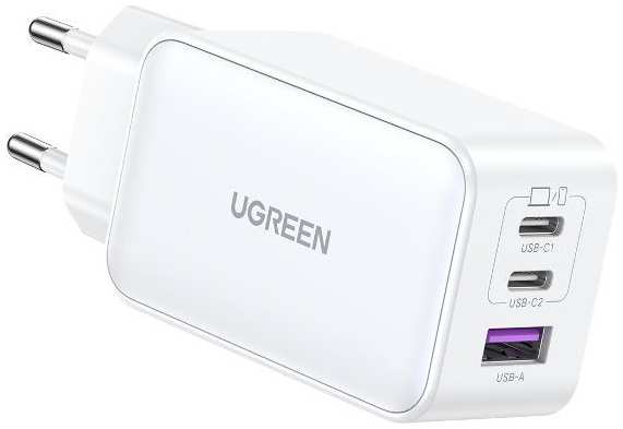 Сетевое зарядное устройство UGREEN CD244 Nexode 65W USB-A + 2хUSB-C GaN Tech Fast Charger EU White (15334) 90154779060