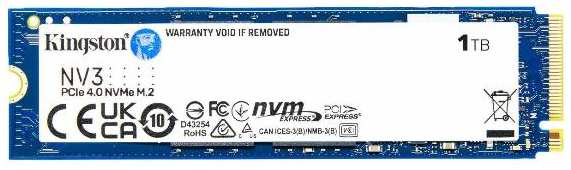 SSD накопитель Kingston NV3 1TB M.2 NVMe PCIe 4.0 x4 3D TLC (SNV3S/1000G) 90154796978