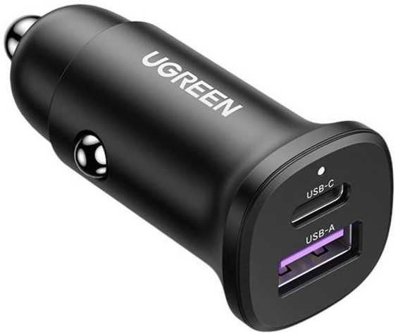 Автомобильное зарядное устройство uGreen EC305 USB-C PD+USB-A QC 30W Fast Car Charger с чехлом, черное (25845)