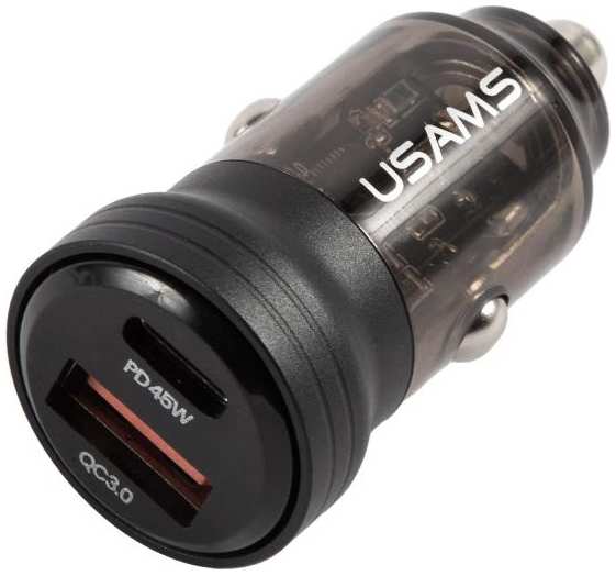 Автомобильное зарядное устройство Usams US-CC175 C35 45W Aluminum Alloy Transparent A+C, черное (CC175CC01) 90154800301