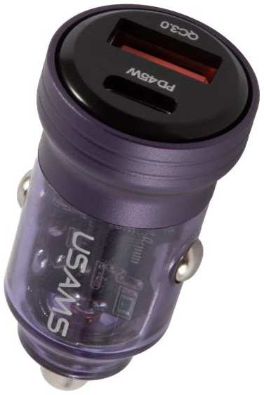 Автомобильное зарядное устройство Usams US-CC175 C35 45W Aluminum Alloy Transparent A+C, фиолетовое (CC175CC02) 90154800302