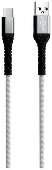 Кабель MOBILITY USB/Type-C, 3А, тканевая оплетка, белый (УТ000024537)