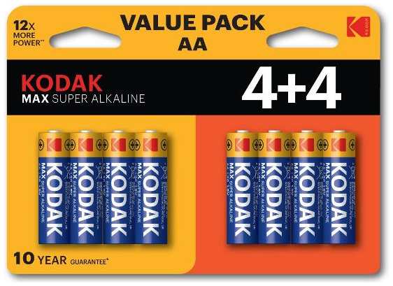 Батарейки Kodak Max Super Alkaline АА (LR6), 8 шт (LR6 4+4BL) 90154807190