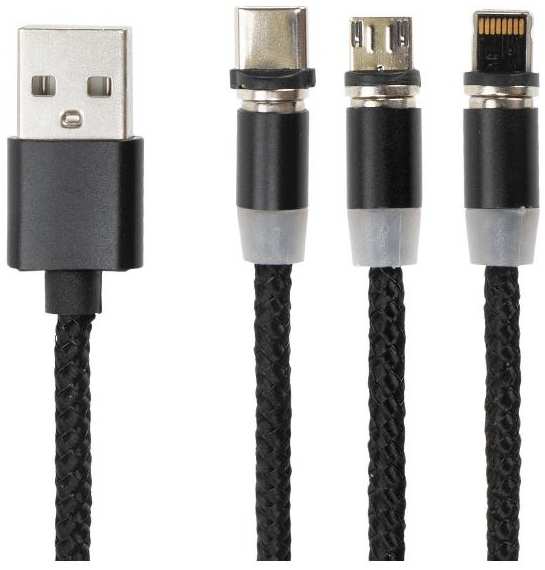 Кабель Sonnen 3 в 1 USB 2.0 - MicroUSB/Type-C/Lightning, 1 м, черный (513561)