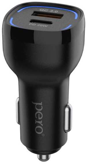 Автомобильное зарядное устройство PERO AC05 USB-A QC3.0 + USB-C PD, 38W (AС05BL)