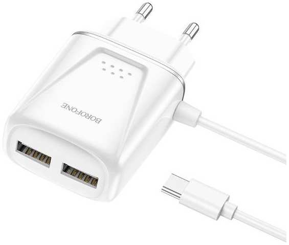 Сетевое зарядное устройство BOROFONE Lightning-USB A, 2100 мА White (BA50ABKI) 90154845789