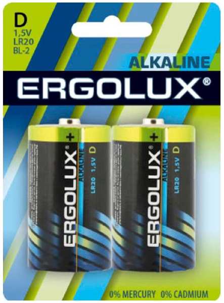 Батарейки Ergolux Alkaline LR20, 1,5В, 2 шт (LR20-BL-2) 90154850407