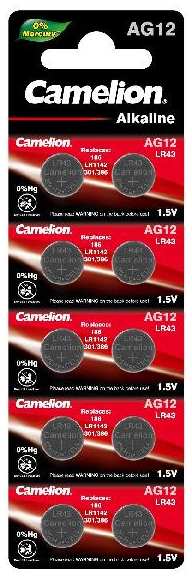 Батарейки Camelion Mercury Free АG12 (LR43), 1,5В, 10 шт (AG12-BP10(0%Hg)) 90154850419