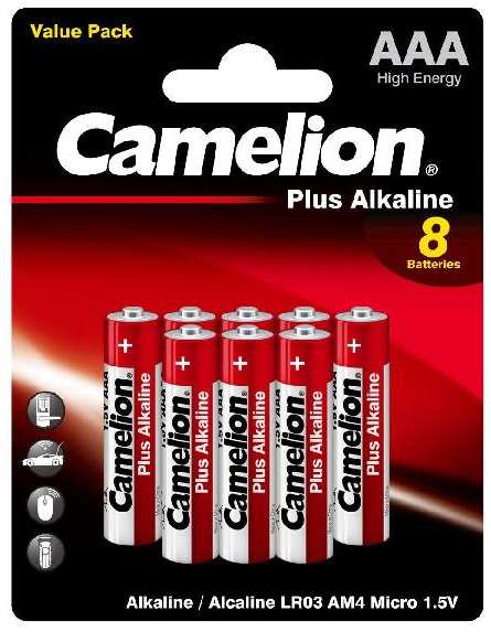 Батарейки Camelion Plus Alkaline LR03 (AAA), 1,5В, 8 шт (LR03-BP5+3) 90154850424