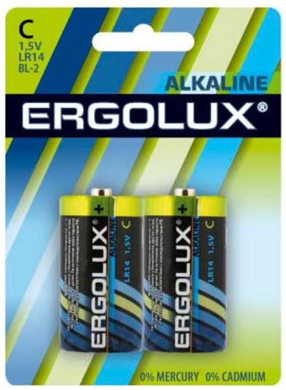 Батарейки Ergolux Alkaline LR14 (С), 1,5В, 2 шт (LR14-BL-2)