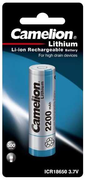 Аккумулятор Camelion ICR18650, 2200mAh, Li-Ion, 3,7V (ICR18650F-22BP1) 90154857353