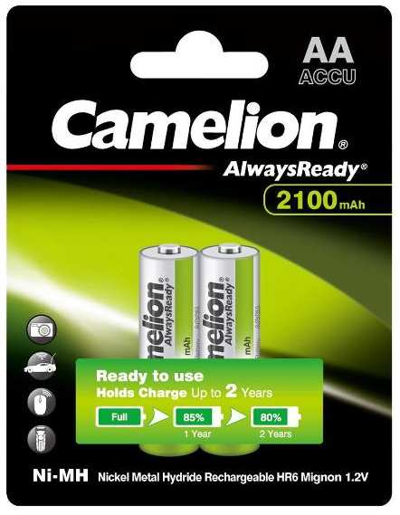 Аккумуляторы Camelion Always Ready AA, 2100mAh Ni-Mh, 2 шт (NH-AA2100ARBP2) 90154857356