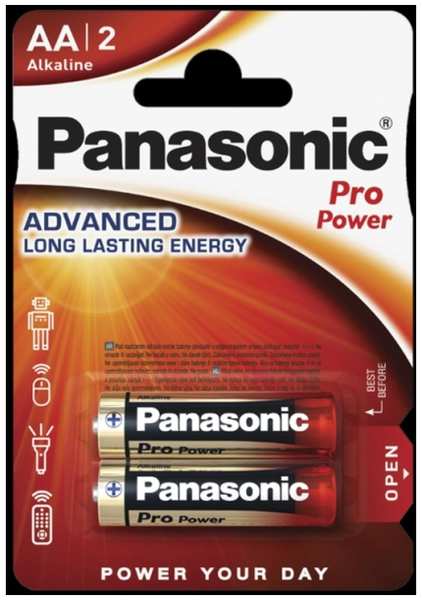 Батарейки Panasonic LR6 (AA), 1,5 В, 2 шт (LR6XEG/2BP) 90154864931