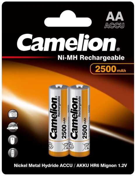 Аккумуляторы Camelion AA 2500 мАч, Ni-Mh, 2 шт (NH-AA2500BP2) 9092110036