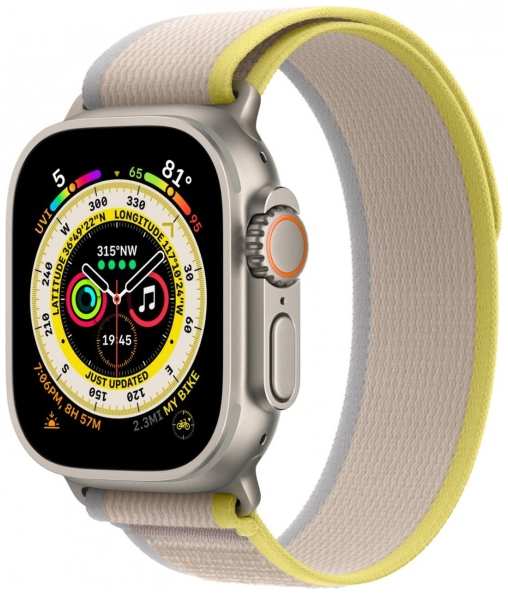 Смарт-часы Apple Watch Ultra 49mm Titanium Case with Yellow/Beige Trail Loop, размер S/M (MNHD3) 9098001201