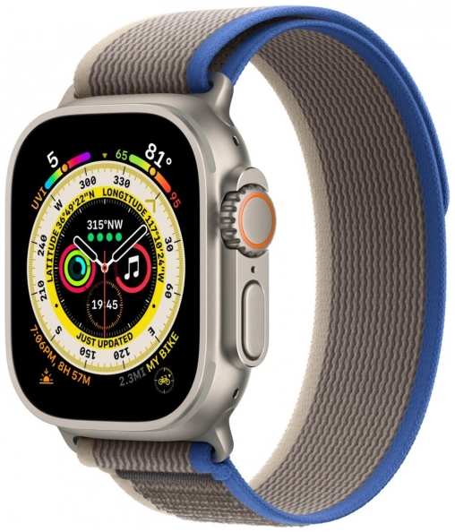 Смарт-часы Apple Watch Ultra 49mm Titanium Case with Blue/Grey Trail Loop, размер M/L (MQF33) 9098001290