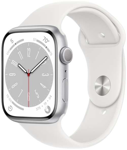 Смарт-часы Apple Watch Series 8 45mm Silver Aluminum Case with White Sport Band, размер Regular (MP6N3) 9098006800