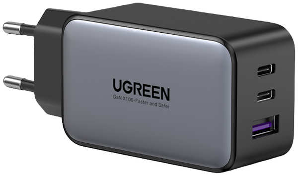 Сетевое зарядное устройство UGREEN USB Type-A + 2хUSB Type-C, 65 W Gan Tech Fast Charger (10335)