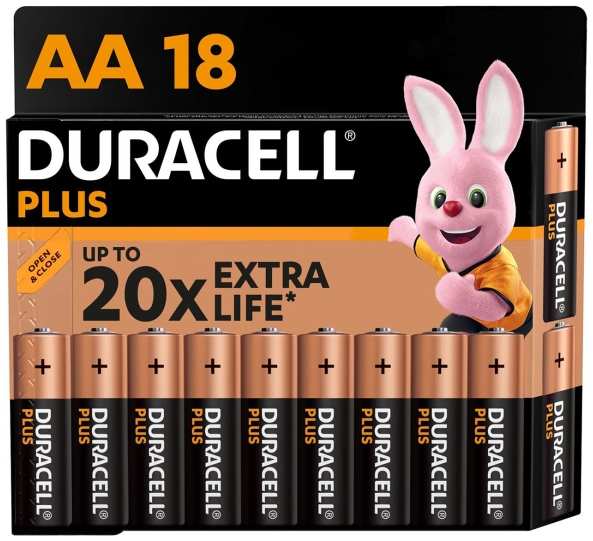 Батарейки Duracell Plus, АА, 18 шт (LR6-18BL PLUS) 9098025563