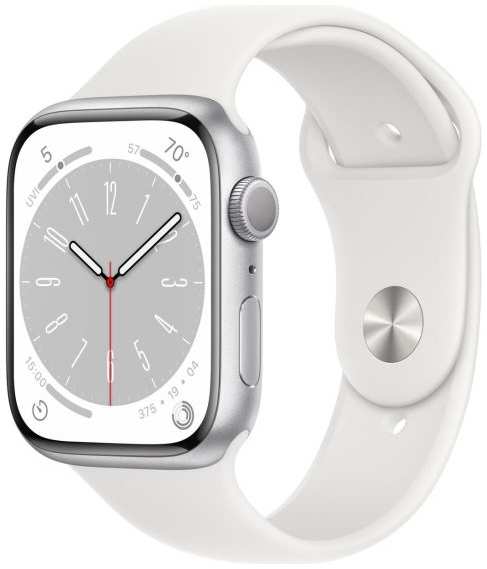 Восстановленные смарт-часы Apple Watch Series 8 45mm Silver Aluminum Case with Sport Band, размер M/L, как новый