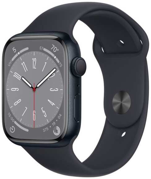 Восстановленные смарт-часы Apple Watch Series 8 45mm Midnight Aluminium Case with Midnight Sport Band, размер M/L (MNUL3), как новые