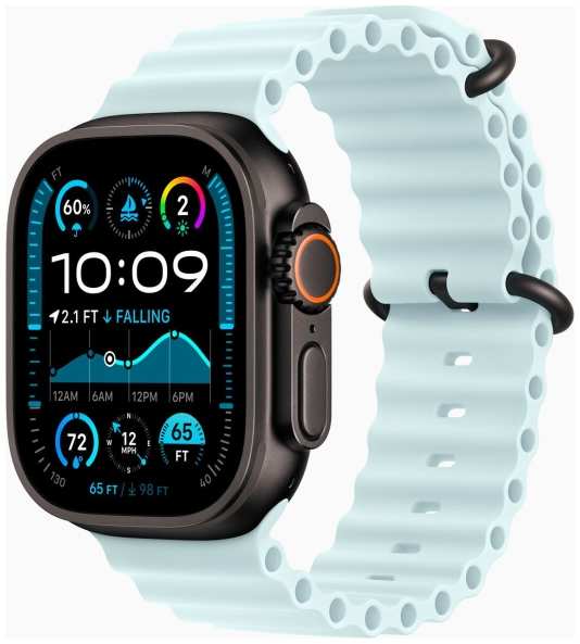 Смарт-часы Apple Watch Ultra 2 49mm Black Titanium Case with Ice Blue Ocean Band, размер Medium 9098053661