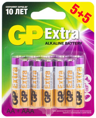 Батарейки GP AA (LR6) 5 шт + AAA (LR03) 5 шт (15AX/24AX5/5-2CR10) 9098113950