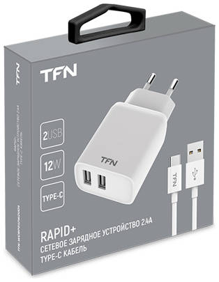 Сетевое зарядное устройство TFN Rapid+ 2xUSB 2.4A + кабель USB-C (TFN-WCRPD12W2U04)