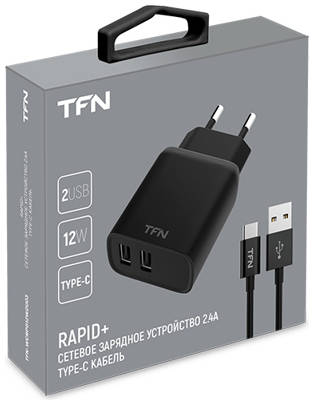 Сетевое зарядное устройство с кабелем TFN Rapid+ 2xUSB 2.4A + кабель USB-C, Black 9098123738