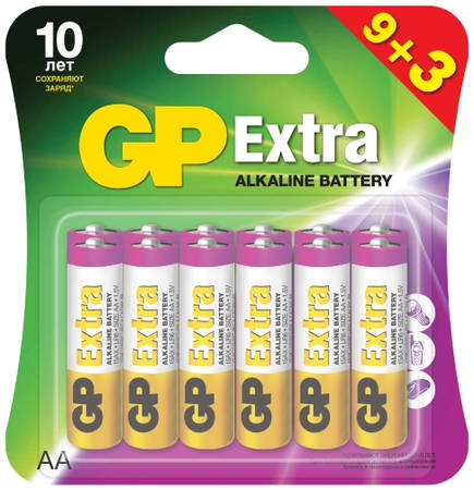 Батарейки GP Extra Alkaline AA (LR6), 12 шт (GP15AX9/3-2CR12) 9098185009