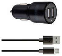 Автомобильное зарядное устройство InterStep Combo: 2USB + отдельный дата-кабель (microUSB)